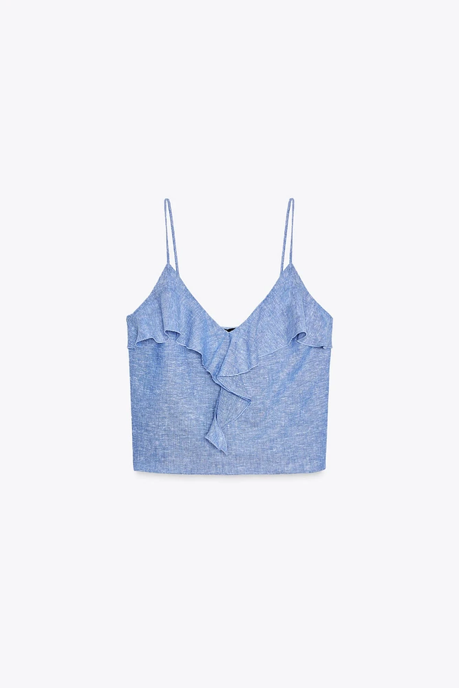 LINEN RUFFLED STRAPPY TOP