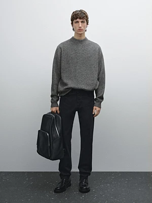Slim fit cotton blend sateen denim trousers