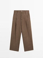 100% linen wide-leg trousers