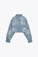 TRF CROPPED RIPPED DENIM OVERSHIRT