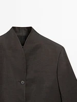 Linen blend high neck blazer