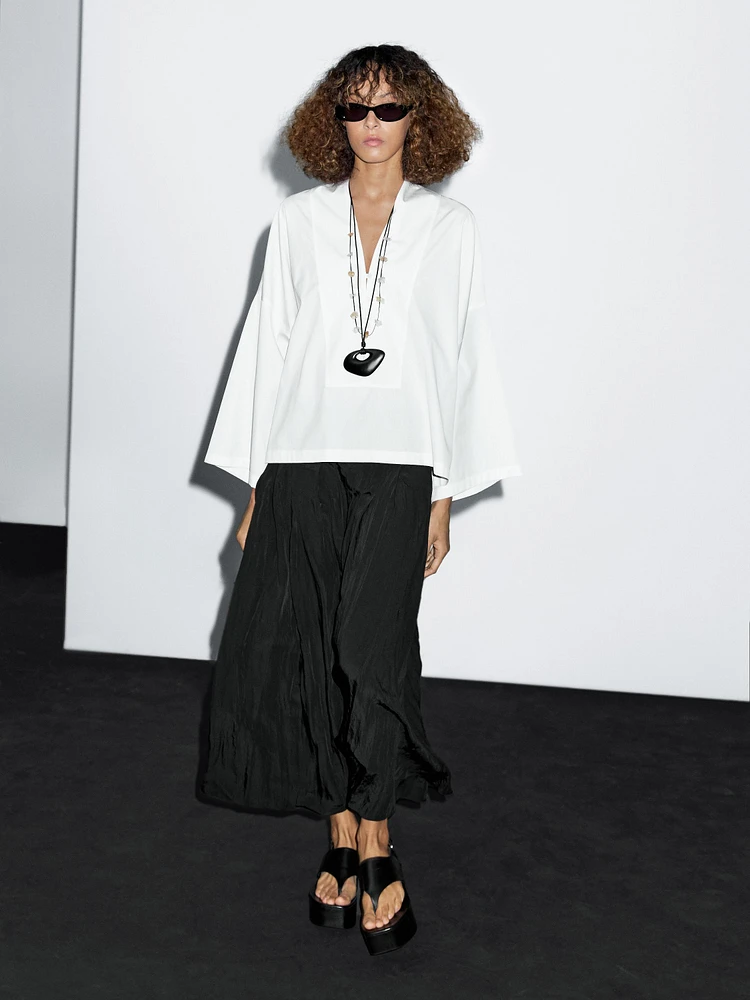 Chemisier plastron boutonné 100 % coton