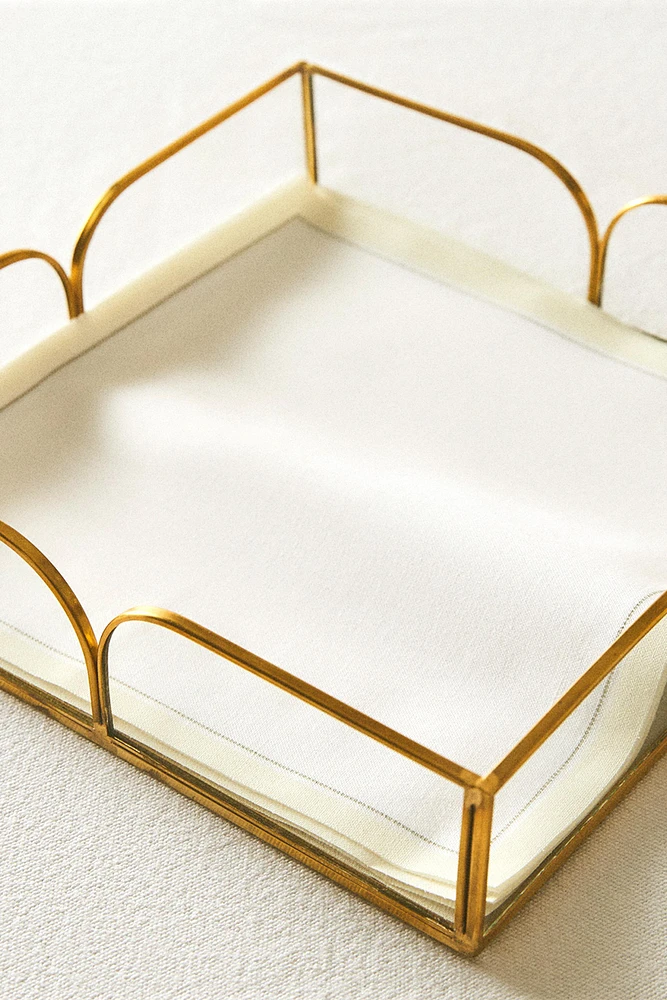 GLASS NAPKIN HOLDER WITH METAL TRIM