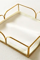 GLASS NAPKIN HOLDER WITH METAL TRIM