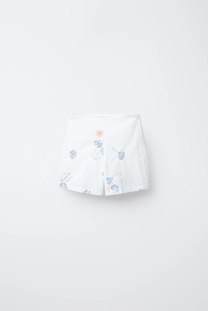 FLORAL BEADED BERMUDA SHORTS