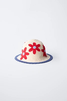 BONNET EN MAILLE CROCHET FLEURS