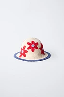 BONNET EN MAILLE CROCHET FLEURS