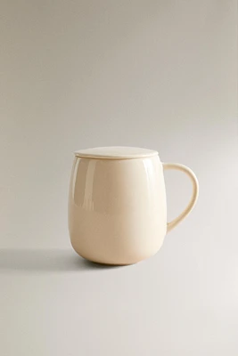PLAIN STONEWARE TEACUP WITH LID