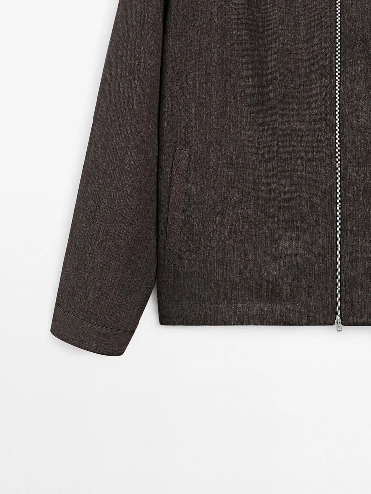 Faded total look linen bomber jacket