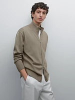 Cotton zip-up knit cardigan