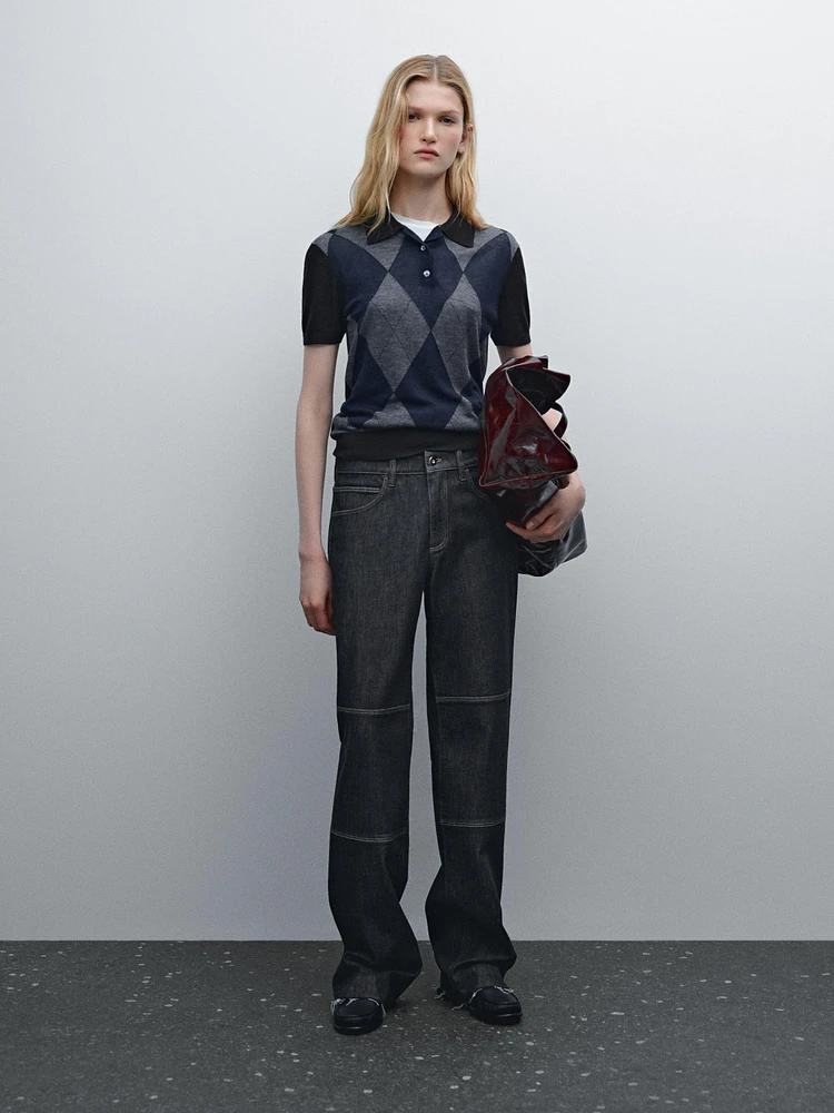High-waist straight-leg jeans with seam details