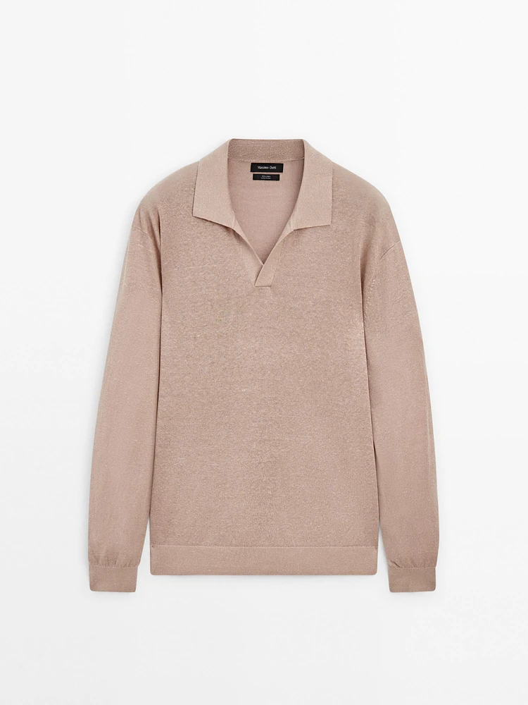 100% linen knit polo collar sweater