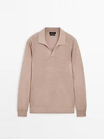 100% linen knit polo collar sweater