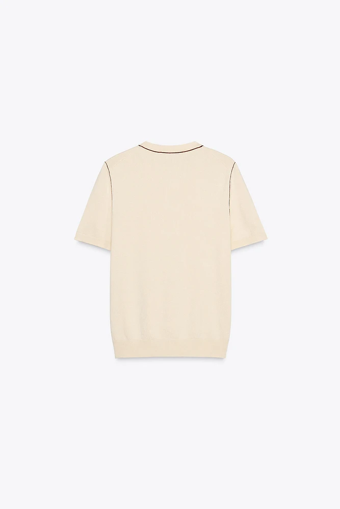 TRIMMED SHORT SLEEVE KNIT TOP