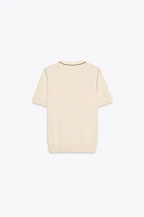 TRIMMED SHORT SLEEVE KNIT TOP