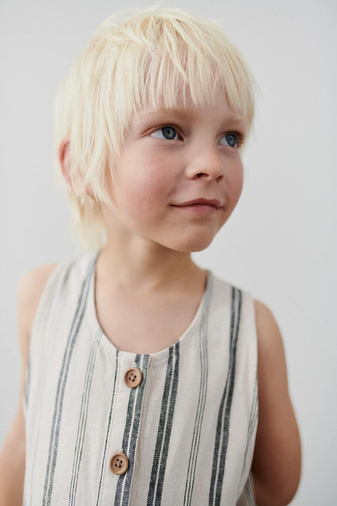 STRIPED LINEN LONG OVERALLS