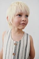 STRIPED LINEN LONG OVERALLS