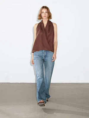 Mid-rise wide-leg jeans with studs