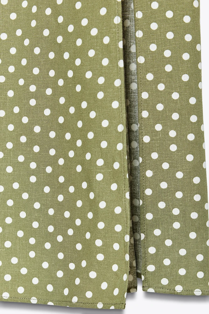 LINEN BLEND POLKA DOT MIDI DRESS