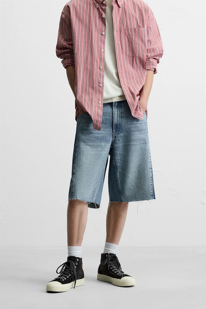 CONTRAST BANDS DENIM SHORTS