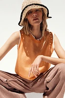 DOUBLE LAYER KNIT LINEN BLEND TOP