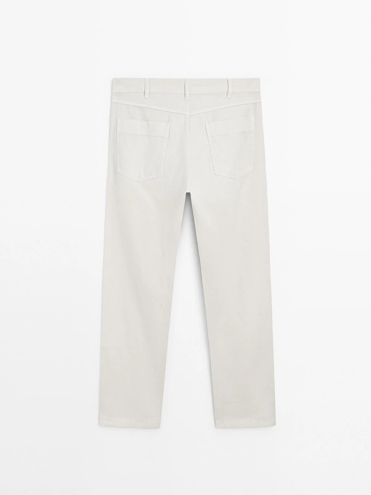 Lightweight relaxed fit denim-effect trousers