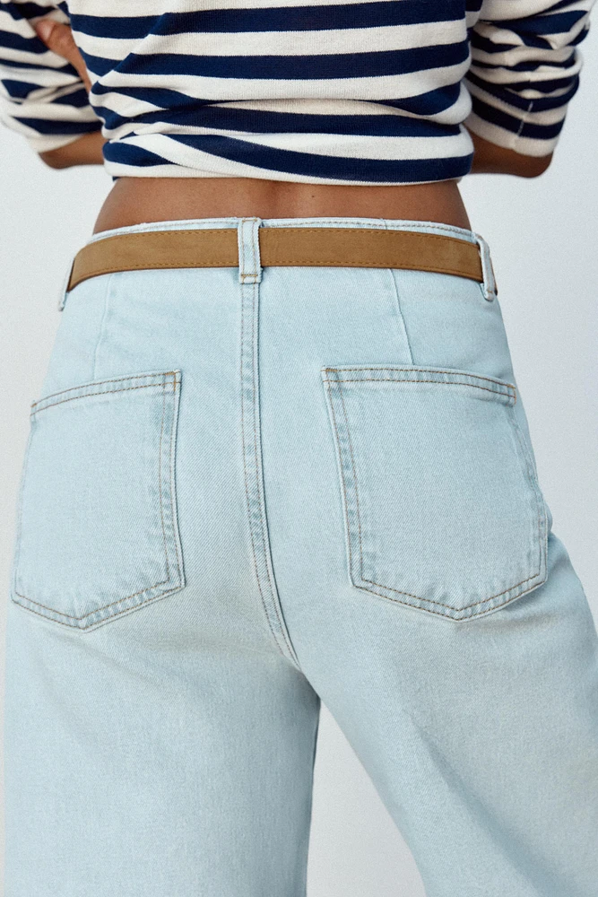 Z1975 BELTED HIGH RISE CROPPED WIDE LEG JEANS