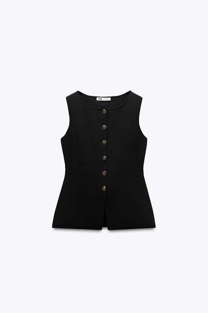 GOLD BUTTON KNITTED VEST TOP