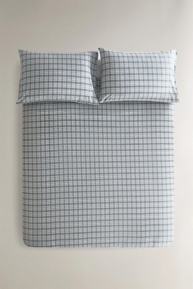 DYED COTTON DUVET COVER WITH CHECK PRINT