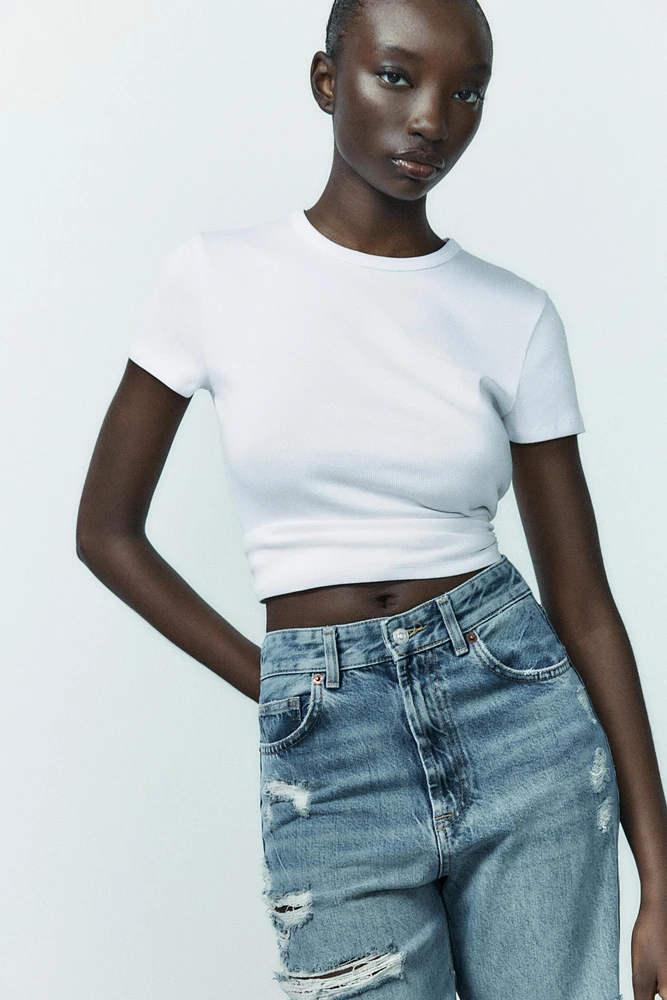 TRF HIGH RISE WIDE LEG RIPPED JEANS