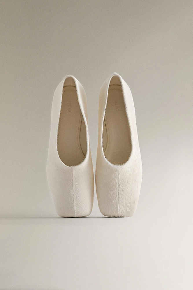 FAUX FUR LEATHER BALLET FLATS