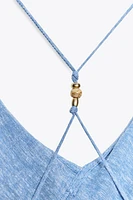 ROBE À BRETELLES VOLANTS EN LIN
