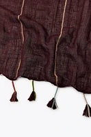 STRIPED FRINGED LINEN BLEND SCARF