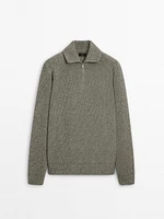 Cotton blend mock neck sweater