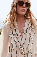 SEMI-SHEER BLOUSE WITH RUFFLES