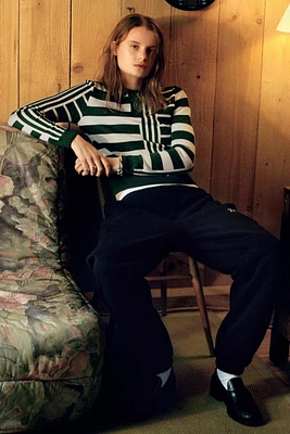 STRIPED KNIT POLO SWEATER
