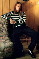 STRIPED KNIT POLO SWEATER
