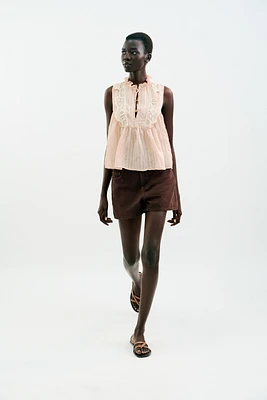 COMBINATION CROCHET CRINKLED EFFECT BLOUSE
