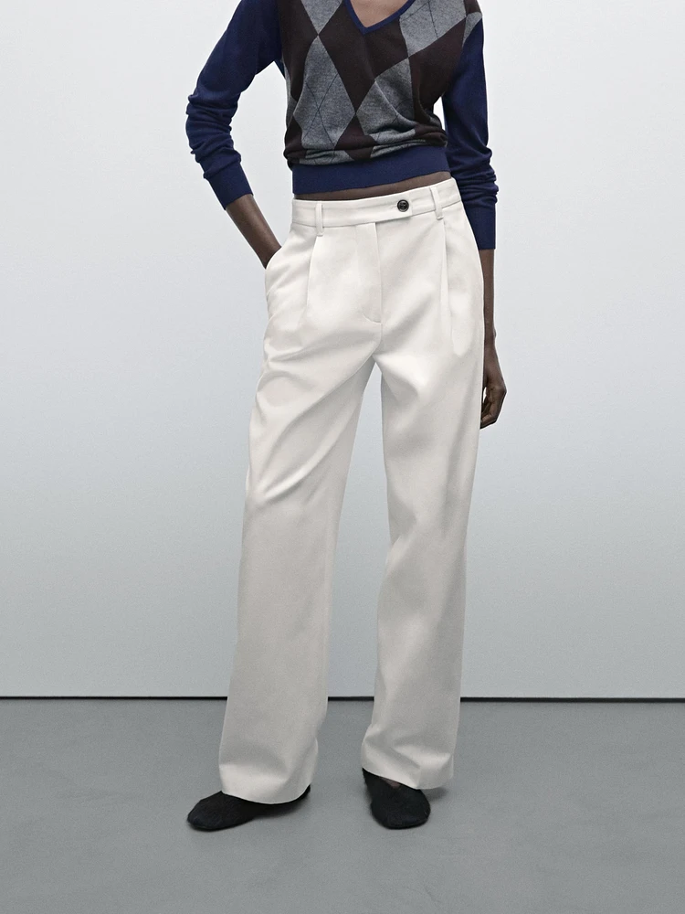 Pantalon large plissé coton