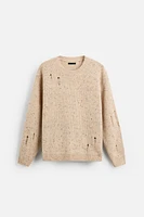 HEATHERED RIPPED EFFECT SWEATER