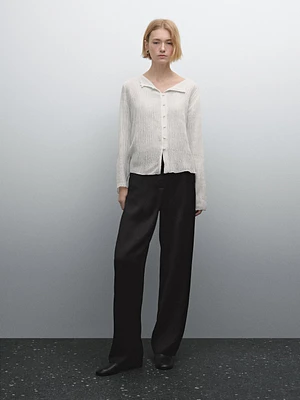 Pantalon fluide satiné et texturé