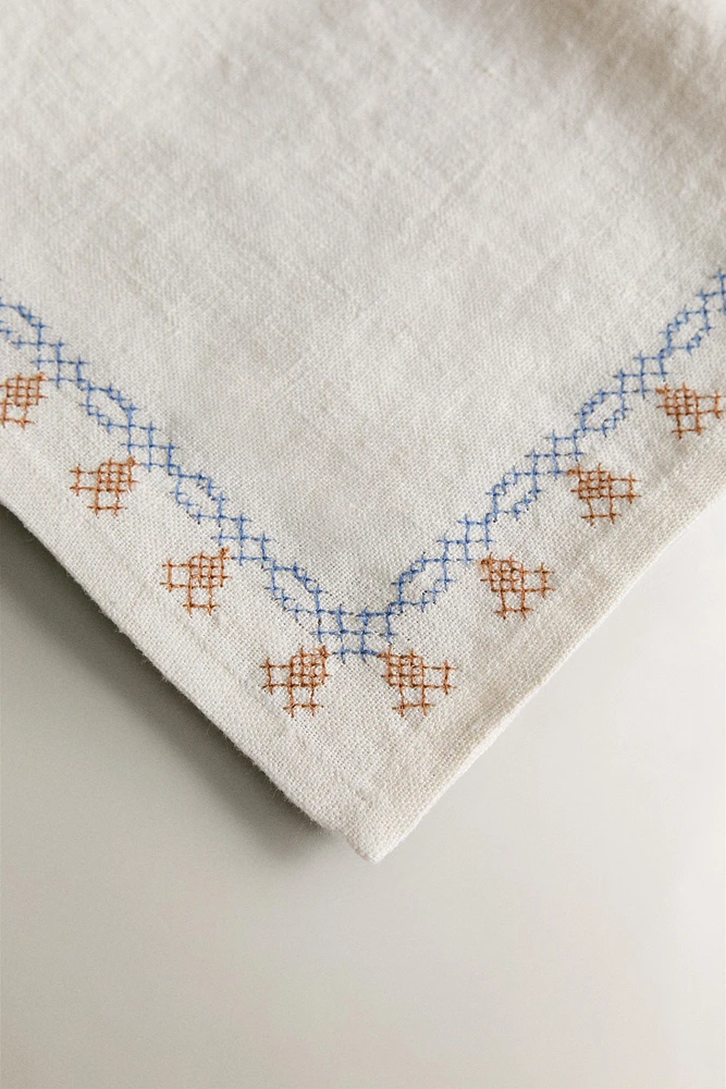 LOT SERVIETTES DE TABLE LIN POINT DE CROIX (LOT DE 2)