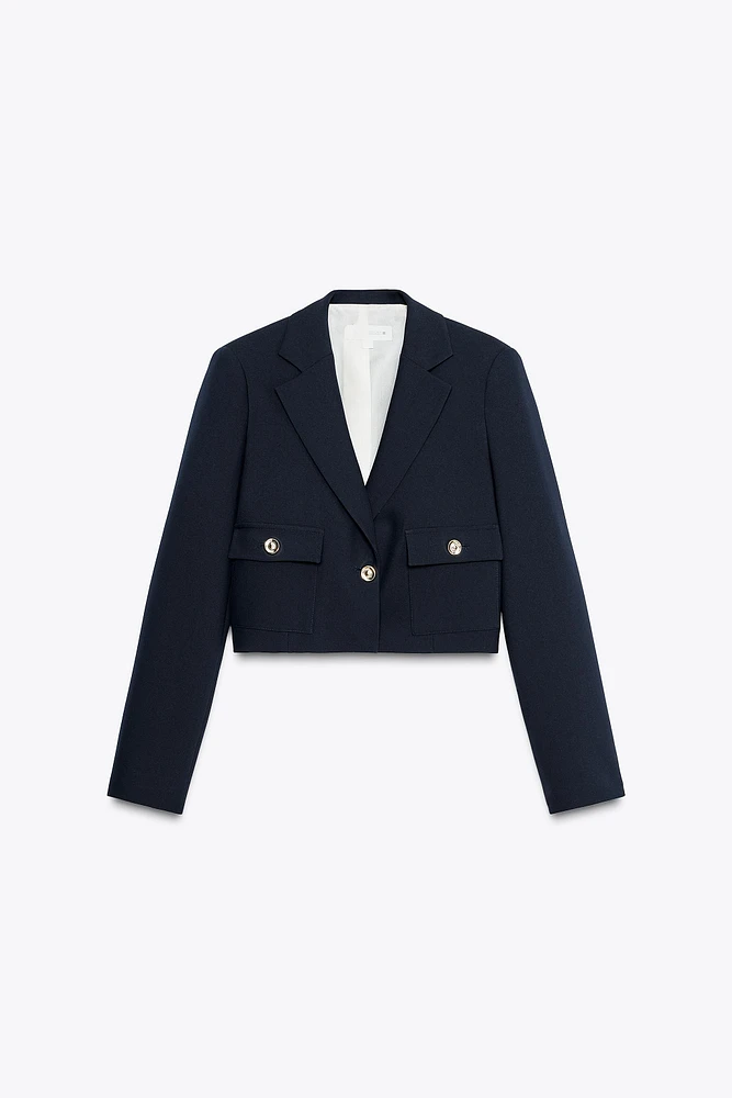 CROPPED BLAZER WITH SHOULDER PADS