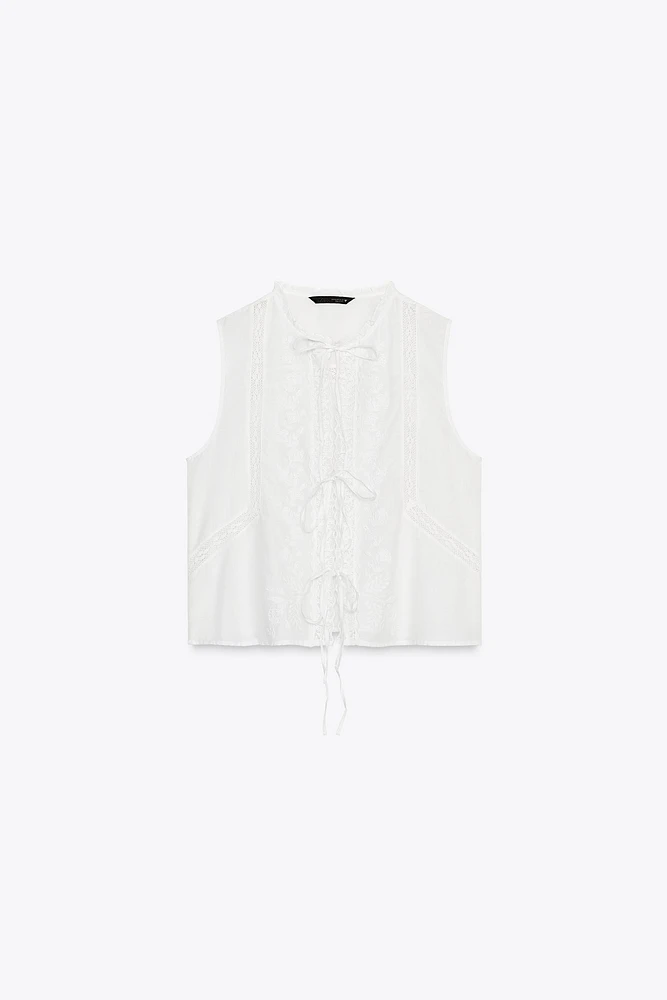 TIE EMBROIDERED TOP