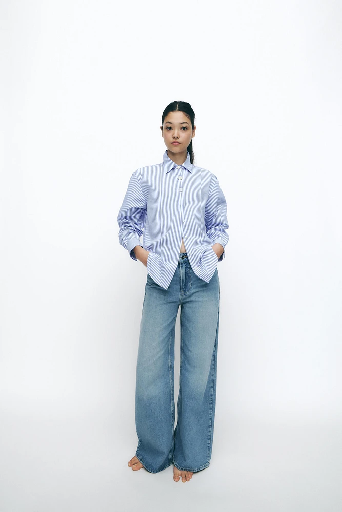 STRIPED POPLIN SHIRT WITH CONTRASTING BUTTONS