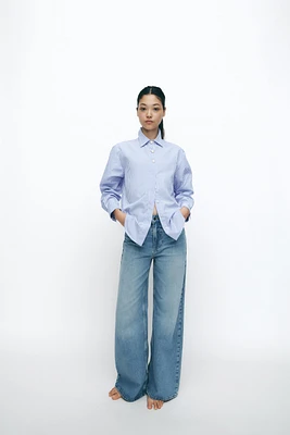 STRIPED POPLIN SHIRT WITH CONTRASTING BUTTONS