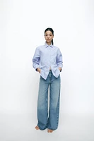 STRIPED POPLIN SHIRT WITH CONTRASTING BUTTONS