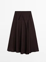 Satin midi skirt with yoke detail