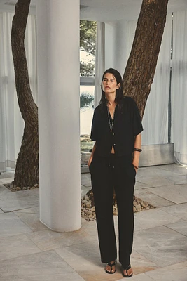 LINEN BLEND STRAIGHT PANTS