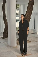 LINEN BLEND STRAIGHT PANTS
